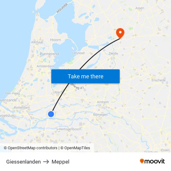 Giessenlanden to Meppel map