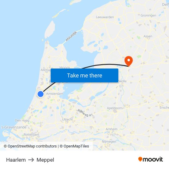 Haarlem to Meppel map