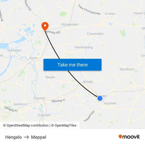 Hengelo to Meppel map