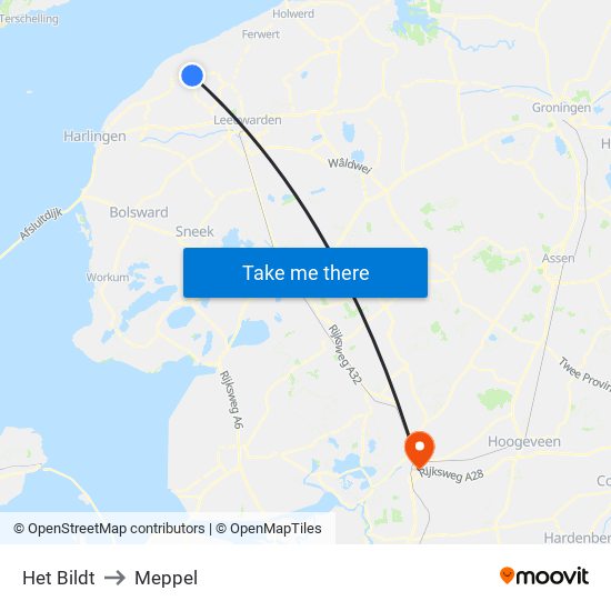 Het Bildt to Meppel map
