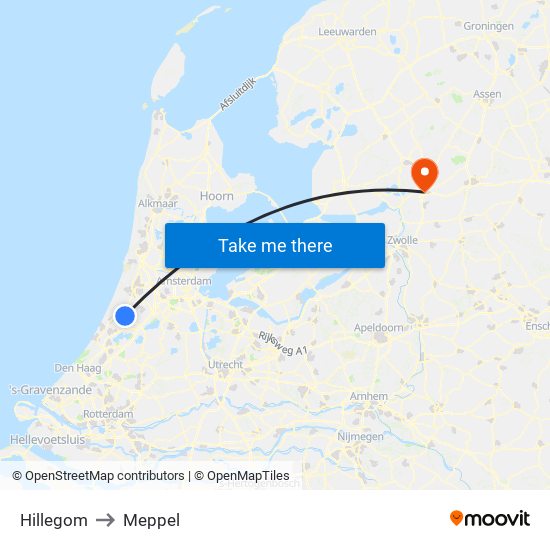 Hillegom to Meppel map