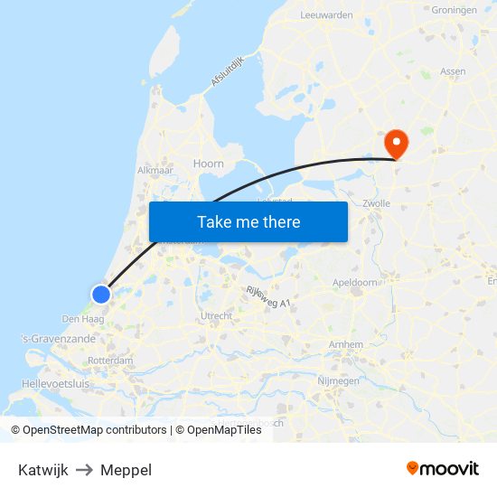 Katwijk to Meppel map