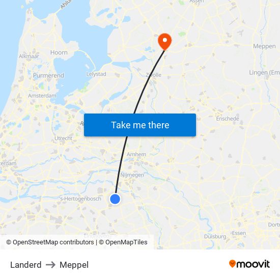 Landerd to Meppel map