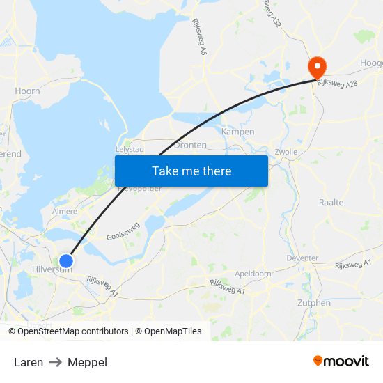 Laren to Meppel map