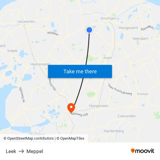 Leek to Meppel map