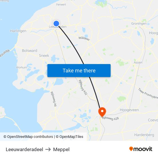 Leeuwarderadeel to Meppel map