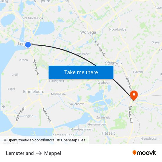 Lemsterland to Meppel map