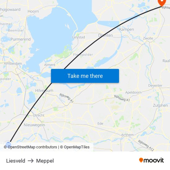 Liesveld to Meppel map