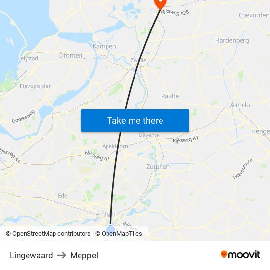 Lingewaard to Meppel map