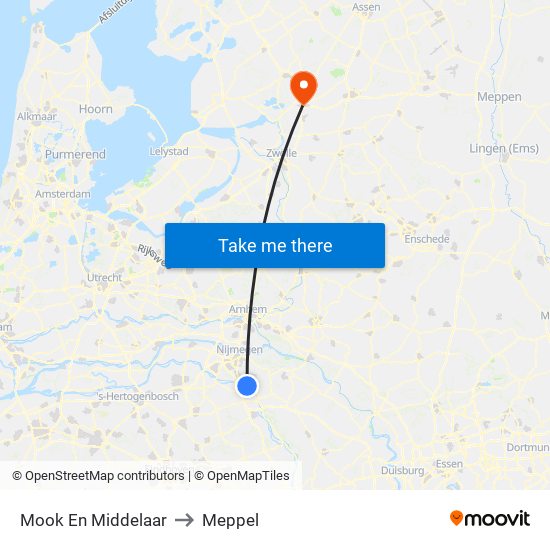 Mook En Middelaar to Meppel map