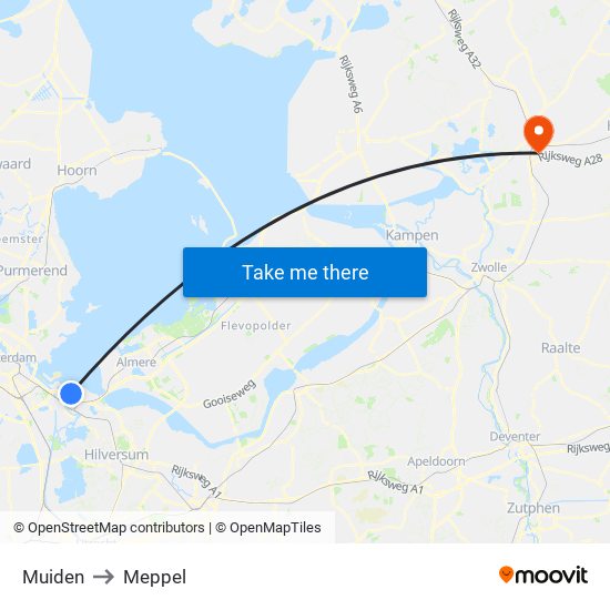 Muiden to Meppel map