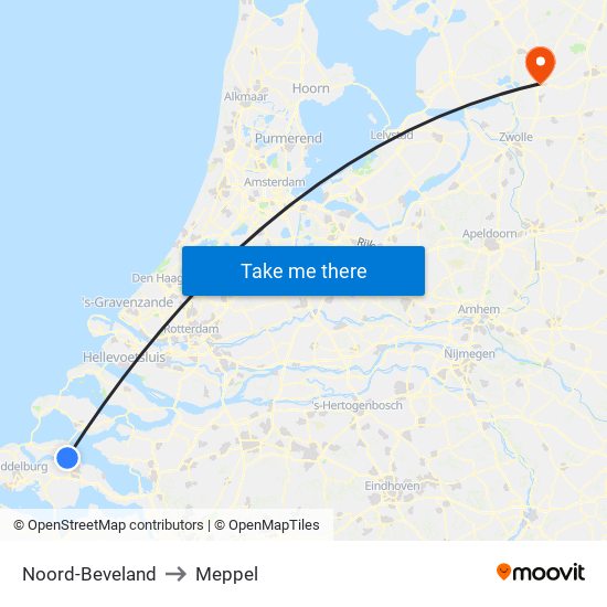 Noord-Beveland to Meppel map