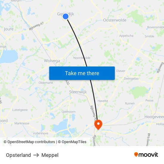 Opsterland to Meppel map