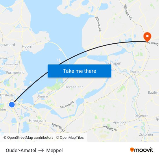 Ouder-Amstel to Meppel map