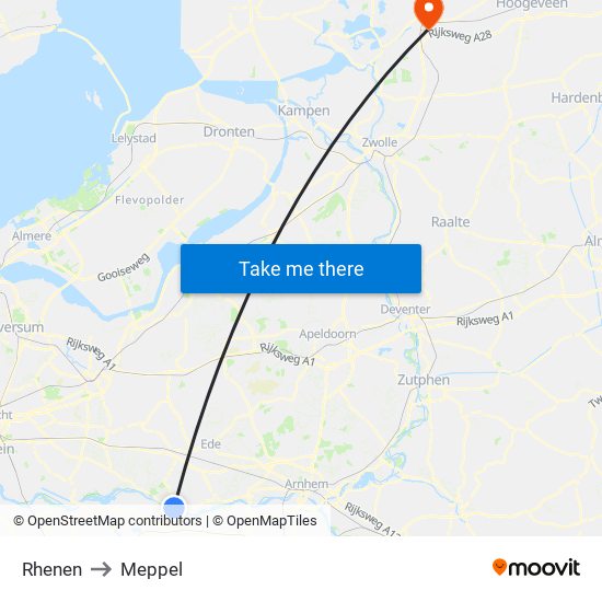 Rhenen to Meppel map