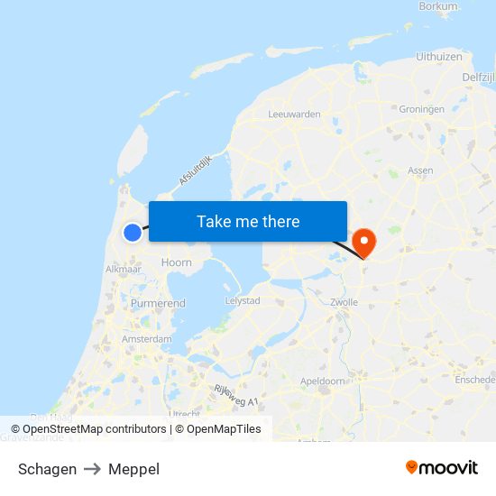 Schagen to Meppel map