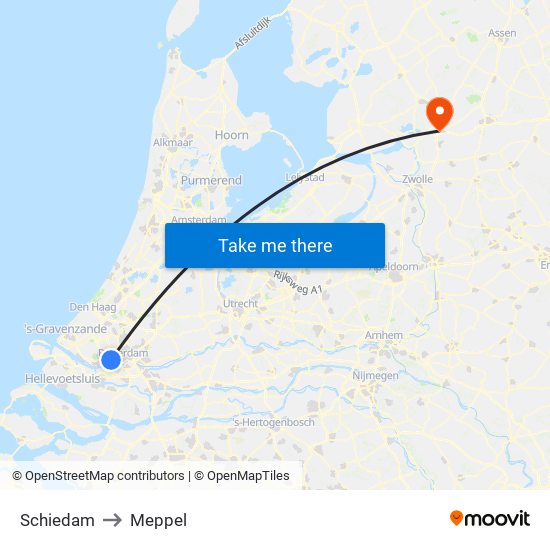 Schiedam to Meppel map