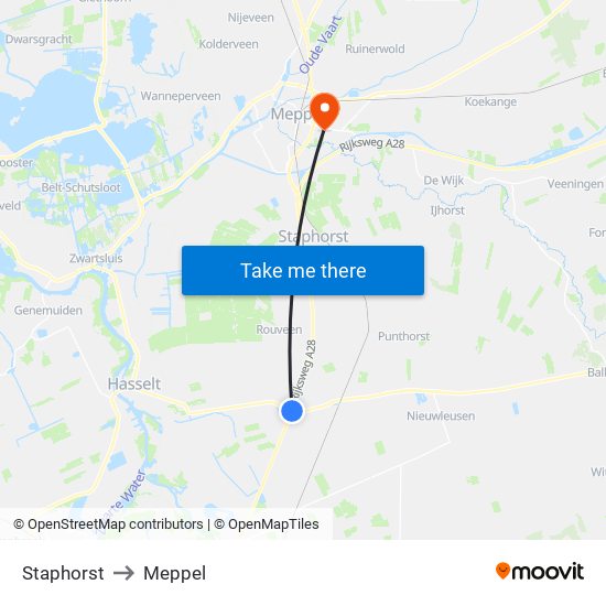 Staphorst to Meppel map
