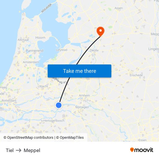 Tiel to Meppel map