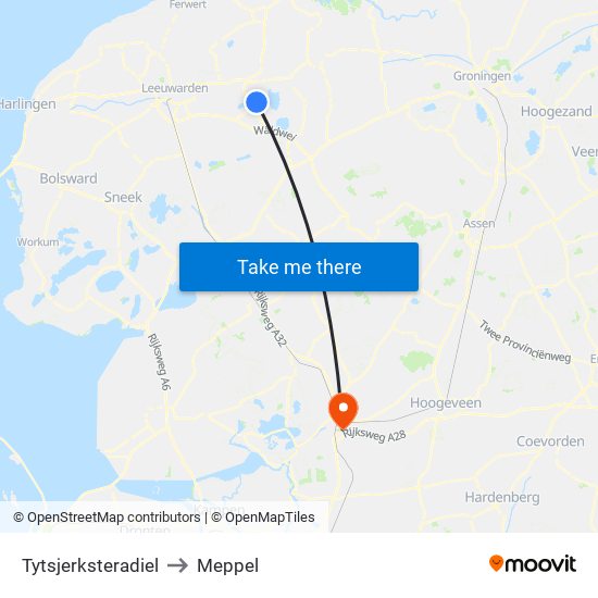 Tytsjerksteradiel to Meppel map