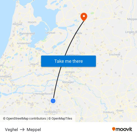 Veghel to Meppel map