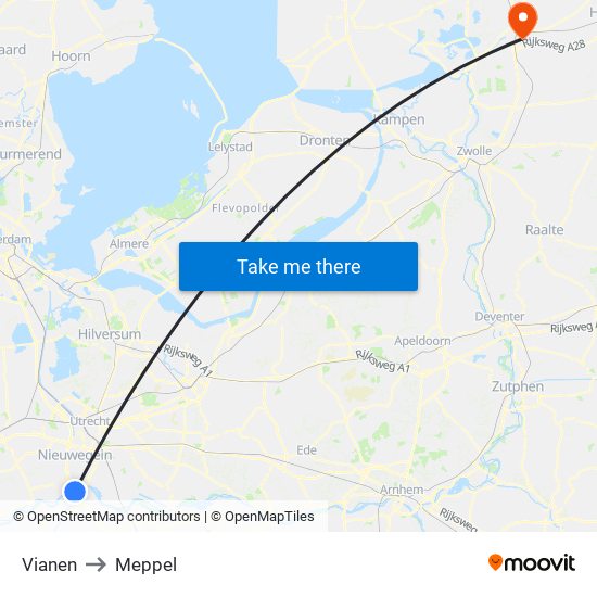 Vianen to Meppel map