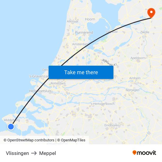 Vlissingen to Meppel map