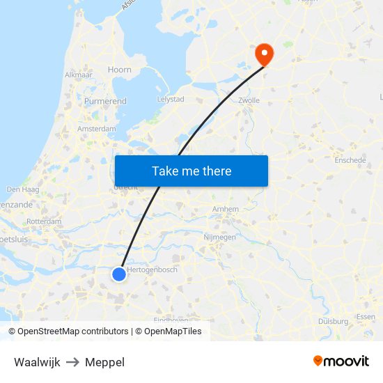 Waalwijk to Meppel map