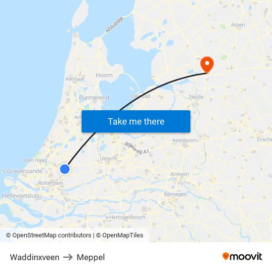 Waddinxveen to Meppel map