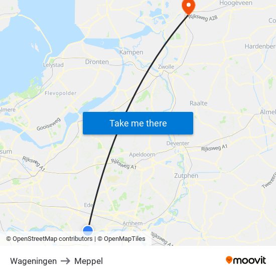 Wageningen to Meppel map