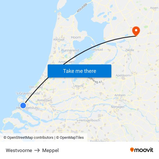 Westvoorne to Meppel map