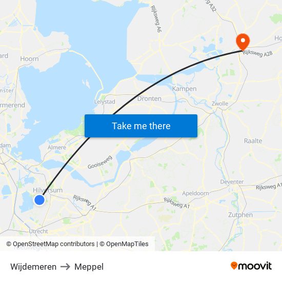 Wijdemeren to Meppel map