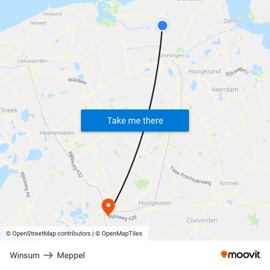 Winsum to Meppel map