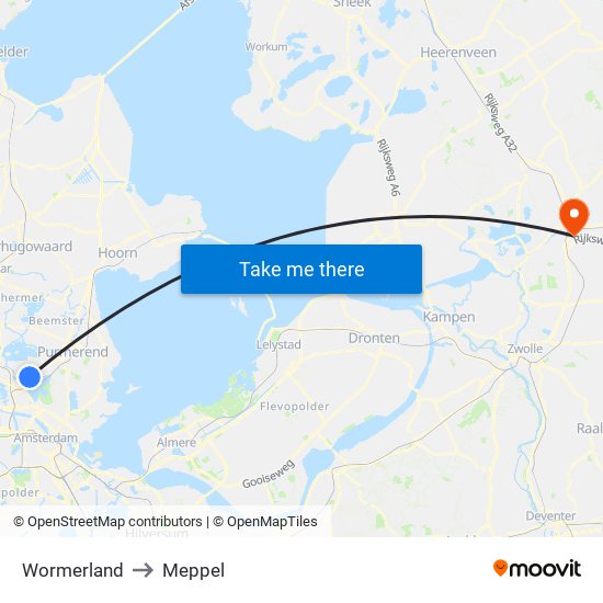 Wormerland to Meppel map