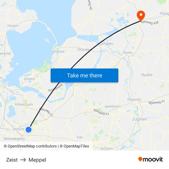 Zeist to Meppel map