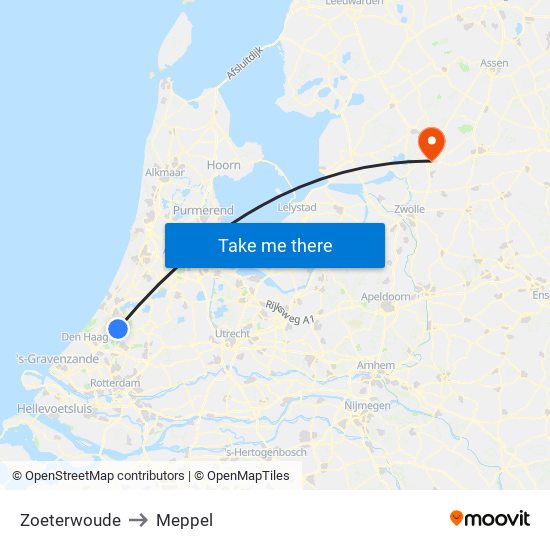 Zoeterwoude to Meppel map