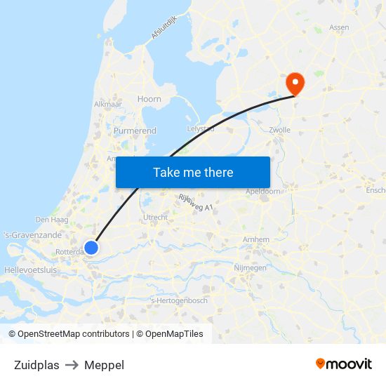 Zuidplas to Meppel map