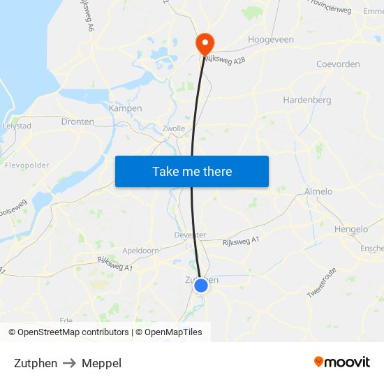 Zutphen to Meppel map