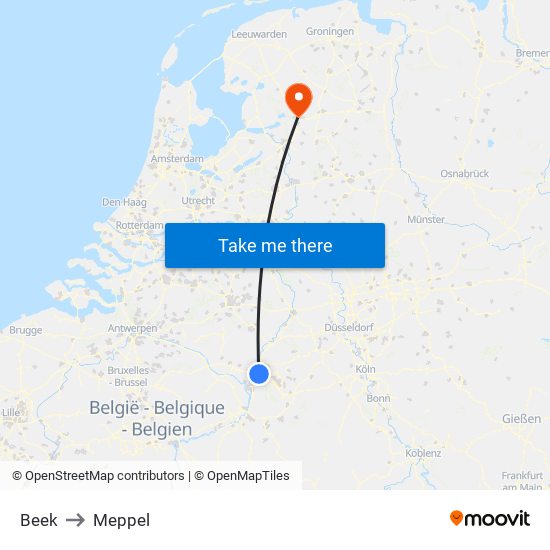 Beek to Meppel map