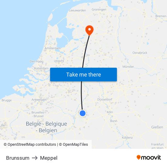 Brunssum to Meppel map