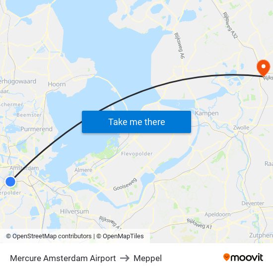 Mercure Amsterdam Airport to Meppel map