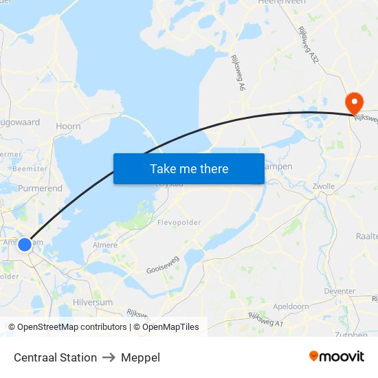 Centraal Station to Meppel map