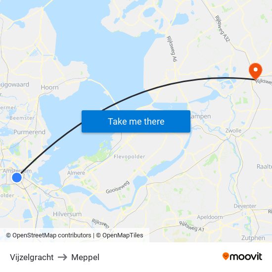 Vijzelgracht to Meppel map