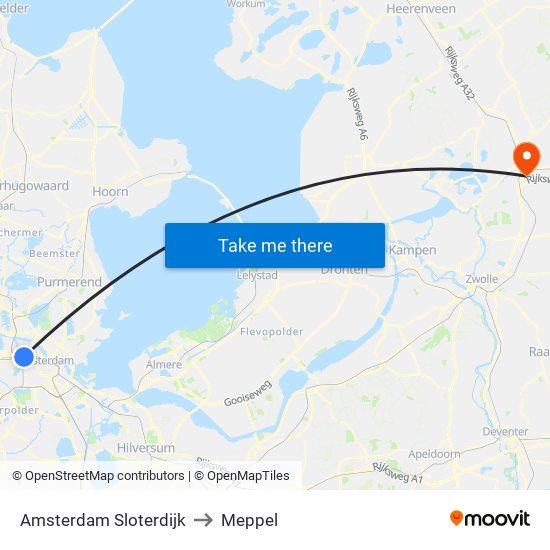 Amsterdam Sloterdijk to Meppel map