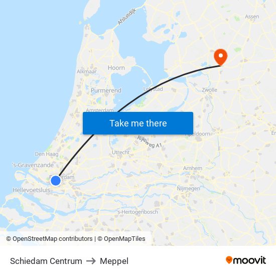 Schiedam Centrum to Meppel map