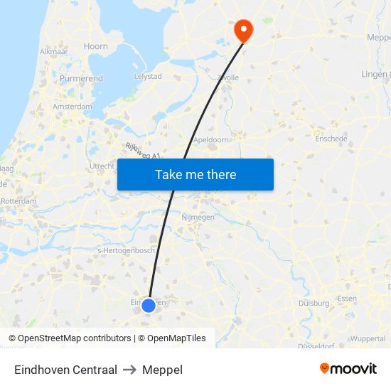 Eindhoven Centraal to Meppel map