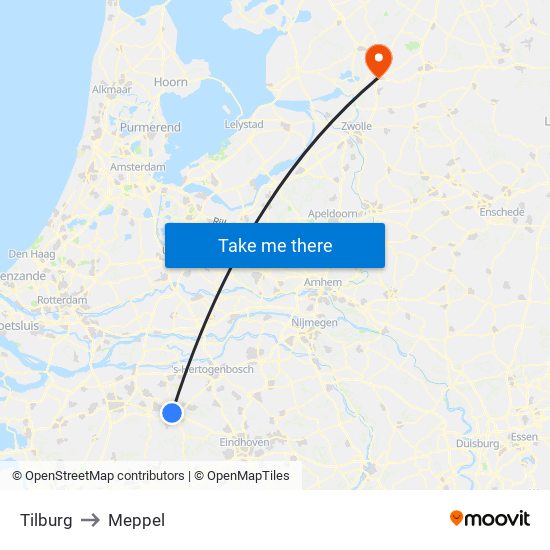 Tilburg to Meppel map