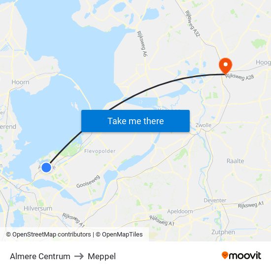 Almere Centrum to Meppel map