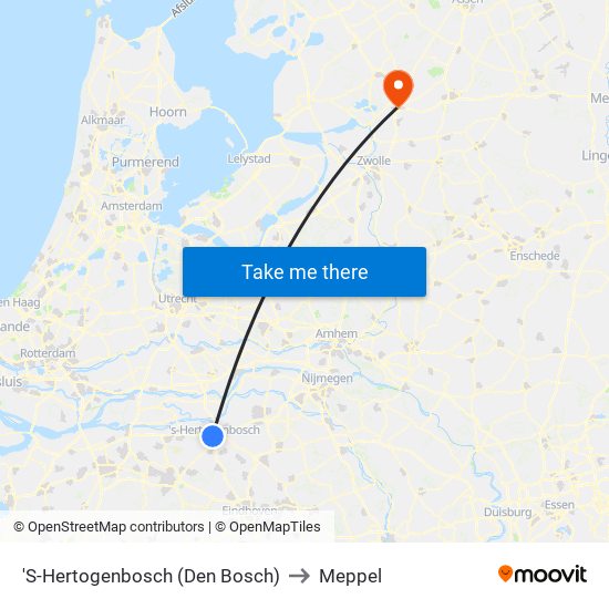 'S-Hertogenbosch (Den Bosch) to Meppel map