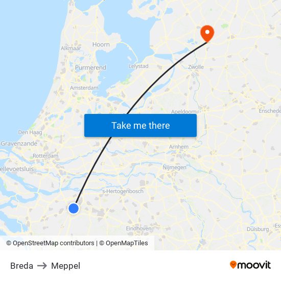 Breda to Meppel map